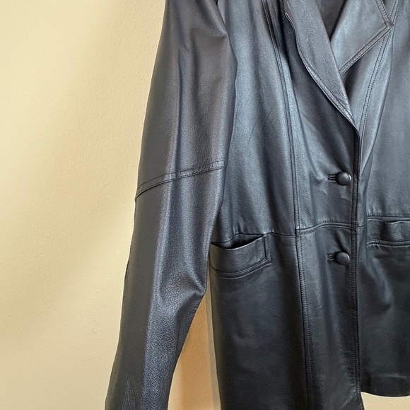 Savannah Black Leather Midi Jacket; Size Large - Picture 2 of 10